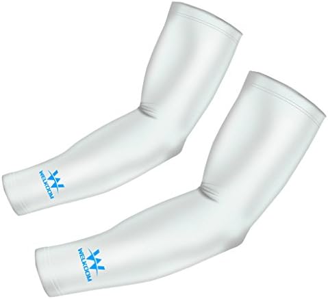 Arm Sleeves with Anti-Slip, UV Protection, Best Sports Compression Shooter Cooling Sleeve for Men, Women and Kids (White, l)
