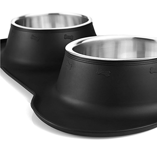 Vovoly Food Bowls for Dogs and Cats with 2 Pets Bowls Stainless Steel 24 oz and 1 Mat Silicone Black - Thumbnail 3