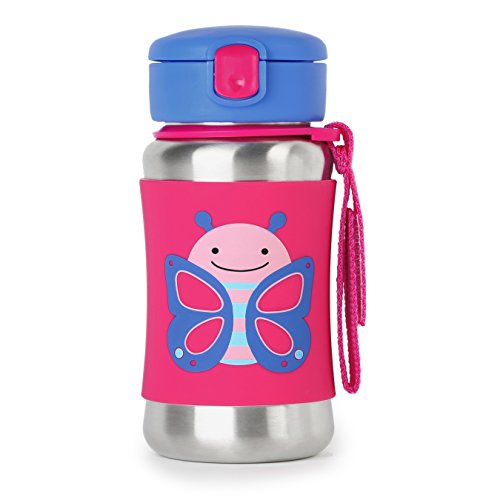 Skip Hop Baby Zoo Little Kid and Toddler Feeding Travel-To-Go Insulated  Stainless Steel Straw Bottle, 12 oz, Multi Blossom Butterfly