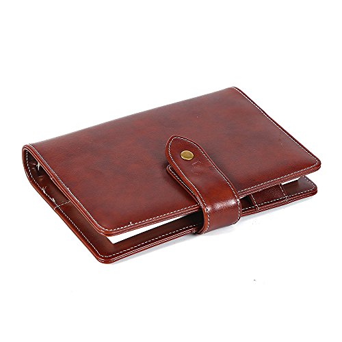 Leather Writing Notebook Organizer, Travel Journal, Vintage Business Binder Refillable Steno Memo Notepad Planner Diary, 7 in, Lined Paper, Card Slots, Pen Holder, Adjustable Snaps, Retro Coffee
