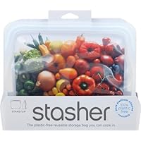 Stasher Reusable Silicone Storage Bag, Food Storage Container, Microwave and Dishwasher Safe, Leak-free, Stand Up - Mid, Clea