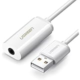 UGREEN USB Sound Card External Converter, USB Audio Adapter with 3.5mm Aux Stereo for Headset, PC, Laptops, Desktops, PS4, Windows, Mac, and Linux White