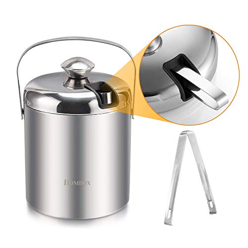 Ice Bucket, Xuliyme Stainless Steel Double Wall with Lid and Ice Tongs, Insulated Ice Bucket Stainless Steel Ice Bucket, 1.2 L