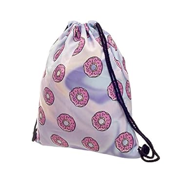 Amazon.com: Fashion Women Holo Donuts Drawstring Backpack 3D Printing Travel Softback Women Mochila Drawstring Bags skd27124: Beauty