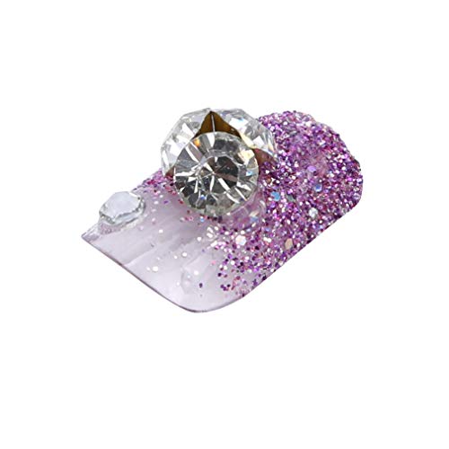 EH-LIFE 24pcs False Nails Glitter Head Square Rhinestone Bride Wedding Nail Art Adhesive Glue