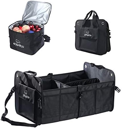Odthelda Car Trunk Organizer With Cooler Bag, 13 Pockets Multi Adjustable Compartments Collapsible Cargo/Groceries Storage Container Bin Box with handle & Anti-dust/rain Cover