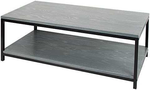 American Trail Studio Coffee Table with Solid Red Oak Top and Shelf, Gray Wash
