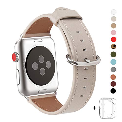 Apple Watch Band 38mm, WFEAGL Retro Top Grain Genuine Leather Band Replacement Strap with Stainless Steel Clasp for iWatch Series 3,Series 2,Series 1,Sport, Edition (Ivory White Band+Silver Buckle)