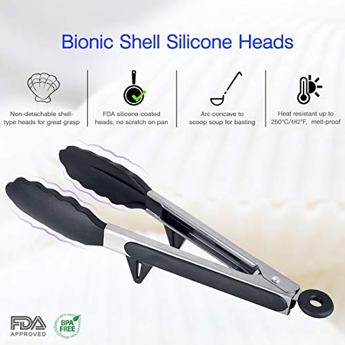 Kitchen Tongs with Silicone Tips for Cooking,Barbecue,BBQ Grill,Picking Bread,Salad.High Heat Resistant to 480Â°F(9 Inch, BLACK)