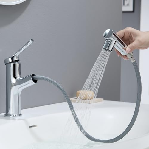CECIPA Bathroom Sink Faucet Chrome with Removable Shower for Washing Hair | High Pressure Basin Faucet for Bathroom Basin, 2 Modes Water Flow Chrome | Sink Faucet High Pressure Bathroom Sink Faucet 2 Modes Water Flow Chrome