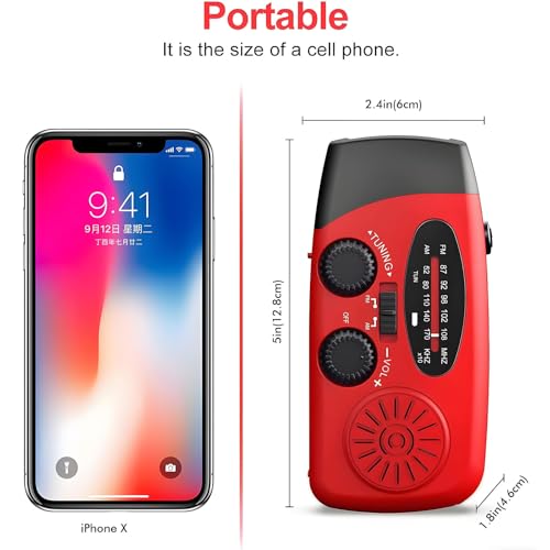 Emergency Solar Radio, Self-Powered Crank Radio with LED Flashlight, AM/FM/WB Weather with 2000mAh Rechargeable Battery for Smart Phone Emergency Charging