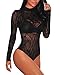 JomeDesign Women's Long Sleeve Sheer Mesh Black Bodysuit Tops Clubwear