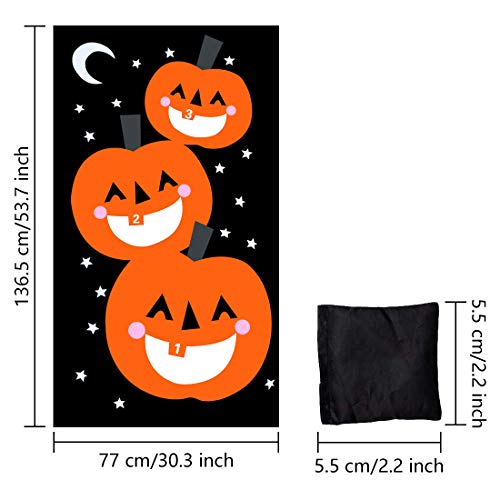 JINSEY Halloween Pumpkin Bean Bag Toss Games with 3 Bean Bags, Halloween Games for Kids Party Decoration