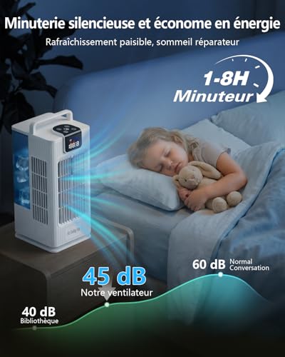 Aiorber Portable Air Cooler: 2L Tank, 120° Oscillation, 4 Speed, LED, Timer and Remote Control, Cooling Fan for Home and Office