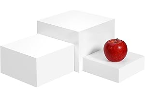 BOBOKA Buffet Risers Set of 3, Food Risers for Buffet Table, Risers Display Stands for Dessert Collectibles Jewelry Figures, Acrylic Cube Display Nesting Risers with Hollow Bottoms (Square-1 Set-White)