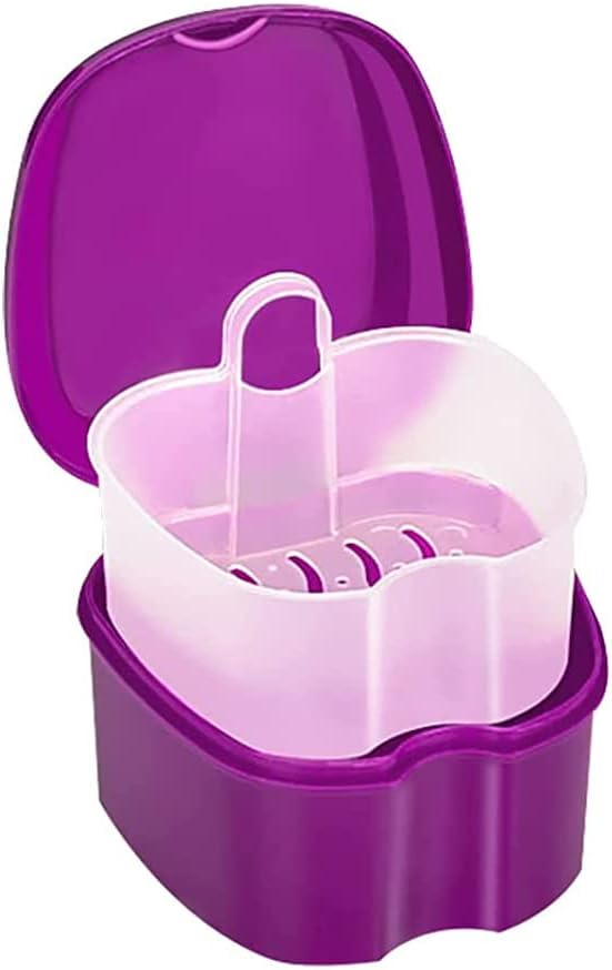 DDSHUN Denture Bath Case Purple Plastic Retainer Box with Filter
