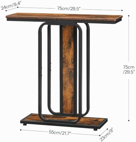 Konsolentisch,75 cm Flurtisch, Sofatisch, Sideboard mit geometrischem Gestell, Industriestil, für Flur, Eingangsbereich, Wohnzimmer, Schlafzimmer, Vintagebraun und Schwarz EBF68XG01
