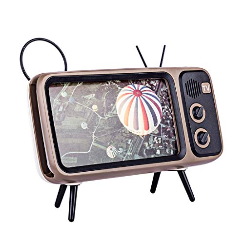 Goshfun PTH800 Retro tv Bluetooth Speaker Mobile Phone Holder, Wireless Retro TV Shape Phone Stand Accessories, Desktop Cell Phone Stand for Phones with 4.7-5.5 Inch Screen, Coffee