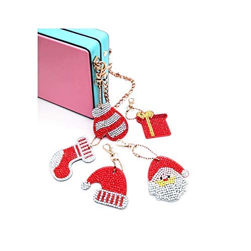 5D DIY Diamond Painting Keychain, 5 pcs Merry Christmas Shape, Mosaic Making Full Drill Special Shape Diamond Painting Kit for Bags, Smartphone Straps, 5 Pack