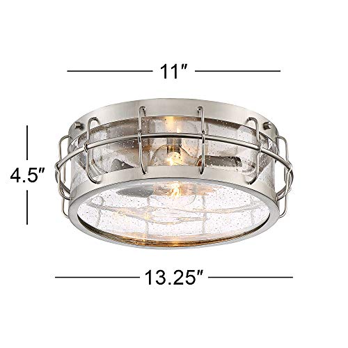 Aya 13 1/4" Wide Satin Nickel Caged Metal Ceiling Light - Possini Euro Design - Thumbnail 5