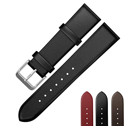 Emibele 20mm Universal Watch Band, Premium Genuine Leather with Stainless Steel Buckle Adjustable Replacement Band for 20mm Sport Strap, Black