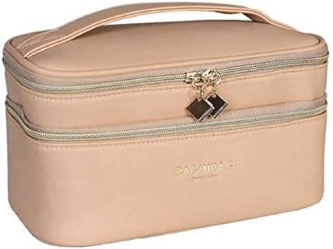 FERMOSO Cosmetic Bag Double Layer Makeup Bags Travel (Beige)