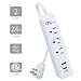 ON Smart 3 AC Outlets Surge Protector 2 USB Power Strip 2.4A Max Output- 300J Surge Protection- 3 Ft ETL Power Cord- White