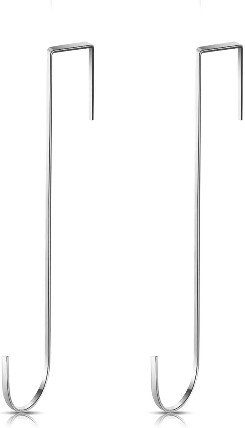 Wreath Hangers - Hotop 10 Inch Wreath Hanger Hook Practical Clothes Towel Hanger Hook Christmas Metal Over Door Hooks Sturdy Metal Single Door Hook for Front Door Bathroom Bedroom (Silver,2 Pieces)