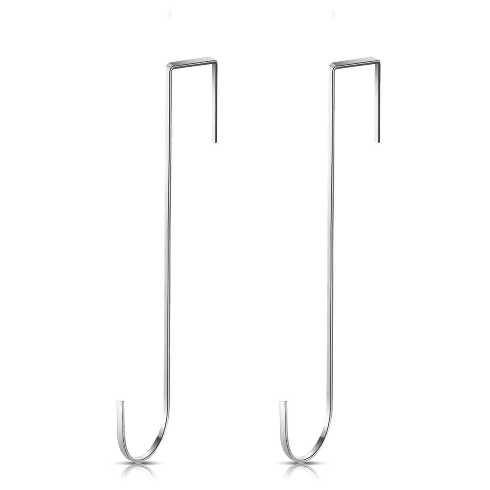 10 Inch Wreath Hanger Hook Practical Clothes Towel Hanger Hook Christmas Metal Over Door Hooks Sturdy Metal Single Door Hook for Front Door Bathroom Bedroom (Silver,2 Pieces)