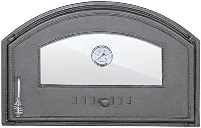 Tradehub Cast iron fire door pizza bread stone wood oven stove smoke clay fireplace with thermometer and heat resistant glass | External dimensions: 700x310 mm | Opening direction: right