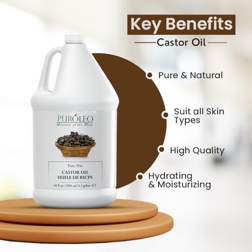 PUROLEO Castor Oil 64 Fl Oz/1893 ML (Packed In Canada) 100% Pure and Natural Hair, Lash, Beard, Eyelashes & Eyebrow Oil Black castor oil for brow lashes, Make eyelash serum, hair serum for dry hair and frizzy | huile de ricin pour huile de ricin pour cheveux