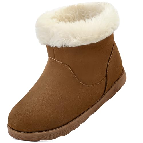 festooning Girls & Toddler' Faux Fur Shearling Style Boots, Girls Warm Winter Flat Non-Slip Zip Snow Boots for Indoor Outdoor(Toddler/Little Kid/Big Kid)