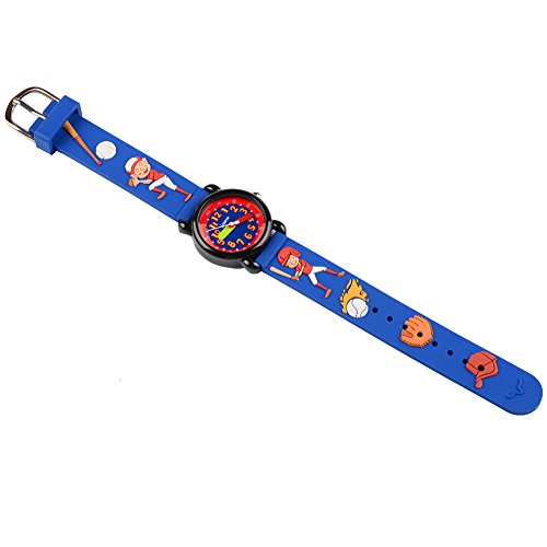 Venhoo Kids Watches Cartoon Waterproof Silicone Children Wristwatches Time Teacher Gifts for Boys Girls (Baseball Blue)