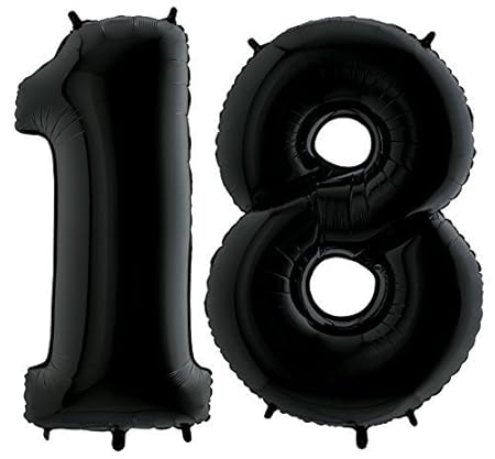 Ballon Zahl 18 in Schwarz - XXL Riesenzahl 100cm - zum 18. Geburtstag - Party Geschenk Dekoration Folienballon Luftballon Hap