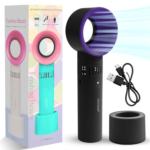 fenshine Portable USB Rechargeable Mini Fan Eyelash Fan Dryer Bladeless Handheld for Eyelash Extension, Air Conditioning Blower for Essential Eyelash Extension Supplies (Black 02)