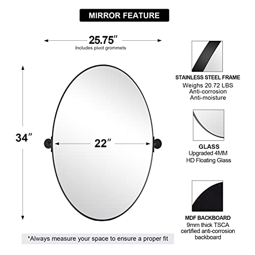 ANDY STAR Pivot Mirror, Black Oval Pivot Bathroom Mirror, Oval Matte