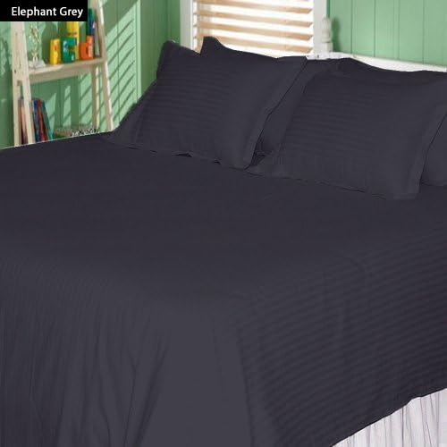 26-30 inches Extra Fit Deep Pocket Hotel Finish Adjustable Room 1-Piece- Fitted- Sheet Both Pattern Solid/Stripe 500 Thread Count 100% Pima Cotton (King, Stripe,Elephant Grey).