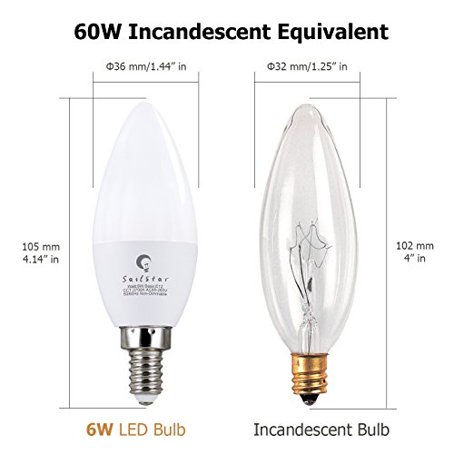 Candelabra LED Bulb 6W, Daylight 5000K, 600 Lumen Torpedo Shape B11 LED Light, 60 Watt Equivalent, E12 Candelabra Small Base, Non-Dimmable, for Ceiling Fan or Chandelier Lamp,12-Pack by Sailstar - Thumbnail 2
