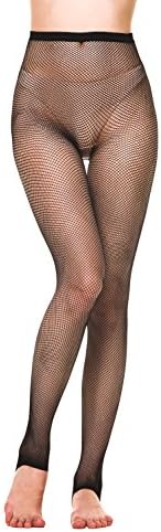 DittyandVibe Stirrup High Waist Vintage Mesh Stretchy Net Pantyhose for Women Black