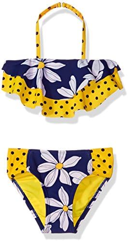 Hulu Star Little Girls' Toddler Daisy Chain Two Piece Bikini Swimsuit, Navy/Yellow, 4T/4