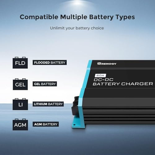 RENOGY REGO 12V 60A DC-DC Battery Charger with LiFePO4 Activation, Waterproof Smart Battery Charger Compatibility with Flooded, Gel, AGM, and Lithium Batteries for RV Marine Truck All Weather