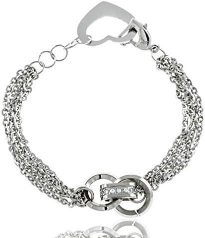 Julie Jewelry | Silver Stainless Steel Heart Link Bracelet (7") (Grey)