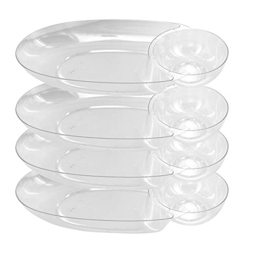 Large Chip & Salsa Dip Tray Dish- for Party 17" x 8" x 2.5" Clear Plastic, Reusable or disposable (4 Pack)