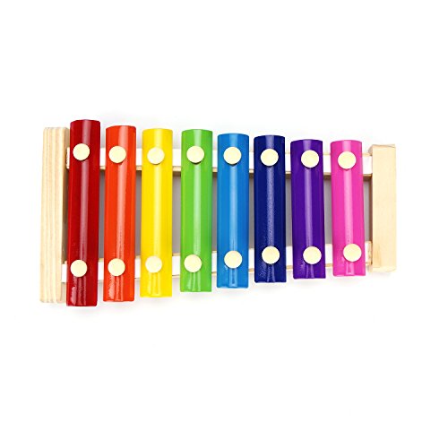 USATDD Natural Wooden Toddler Xylophone Glockenspiel for Kids with Multi-Colored Metal Bars Included Two Set of Child-Safe Wooden Mallets