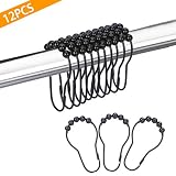 Life Master 12PCS Shower Curtain Hooks Rings, Stainless Steel Metal Rust-Resistant Shower Curtain Rings for Bathroom Shower Rods Curtains - Polished Matte Black