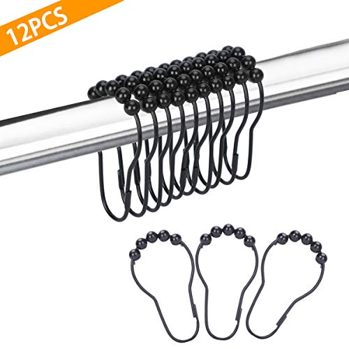 Life Master 12PCS Shower Curtain Hooks Rings, Stainless Steel Metal Rust-Resistant Shower Curtain Rings for Bathroom Shower Rods Curtains - Polished Matte Black