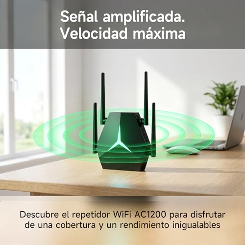 Repetidor WiFi 1167Mbps Doble Banda 2.4G+5G, Amplificador de Señal para Hogar Oficina, Elimina Zonas Muertas, Compatible con Routers