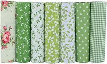 CraftsFabrics 7pcs/Lot (16"x20") Printed 100% Cotton Fat Quarters Fabric Bundles for Quilting, Scrapbooking, Arts & Crafts, DIY Projects, Collage | Green Fabric, Quilting Fabric, Material for Sewing