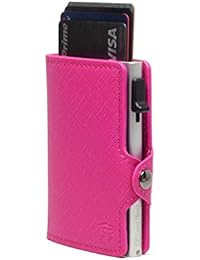 Card Blocr Credit Card Wallet Slim RFID Blocking Credit Card Holder Minimalist Wallet (Saffiano Pink PU Leather)