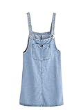 Verdusa Women's Classic Straps Denim Bib Sleeveless Ripped Pocket Dress